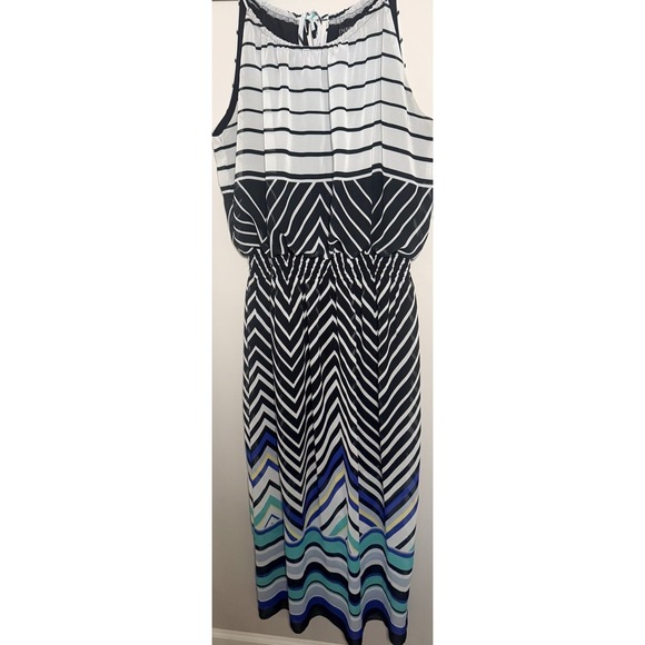 Enfocus Studio Dresses & Skirts - En Focus Studio Striped Maxi Dress Black White Blue Drawstring Strap Size 12